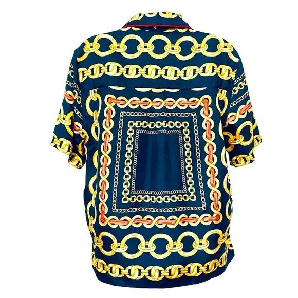 Sandro Paris New Mathias Silk Chain Print Button Down Blouse Medium Designer - Picture 6 of 16